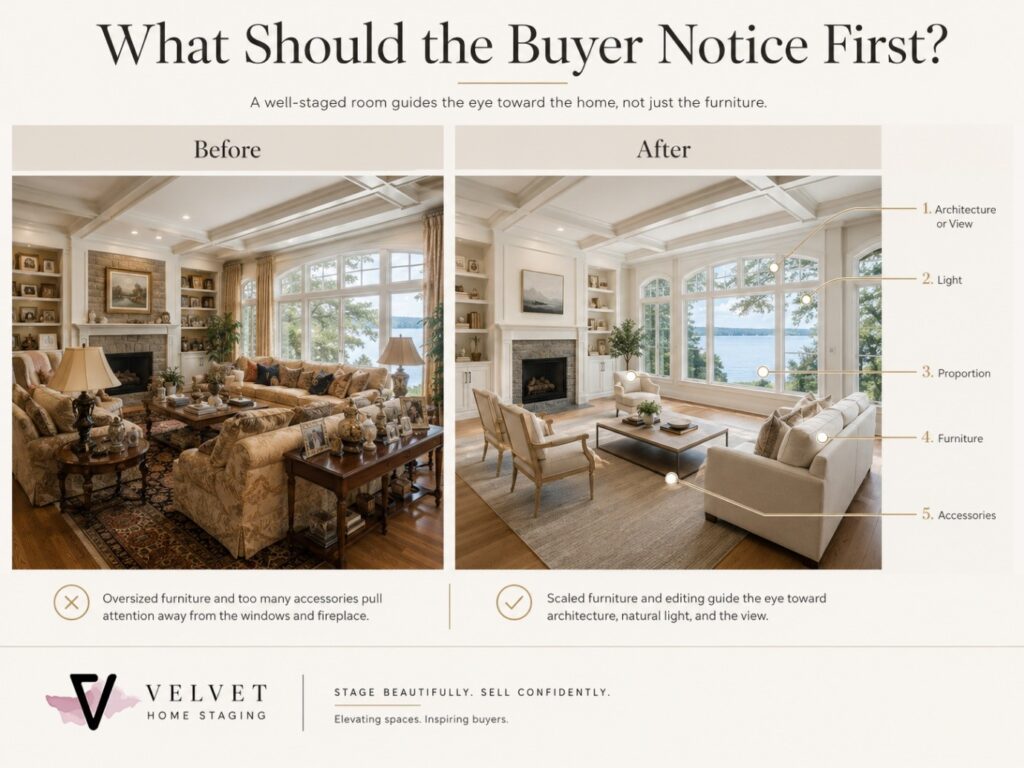 Home staging comparison by Velvet Home Staging highlights better scale and proportion in San Leandro, CA